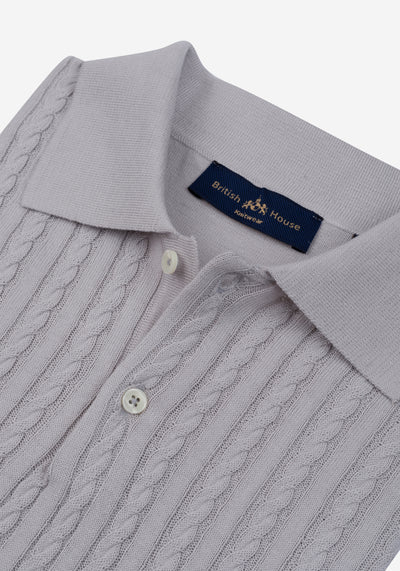 Stone Grey Braided Knitted Polo Shirt