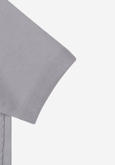 Stone Grey Braided Knitted Polo Shirt