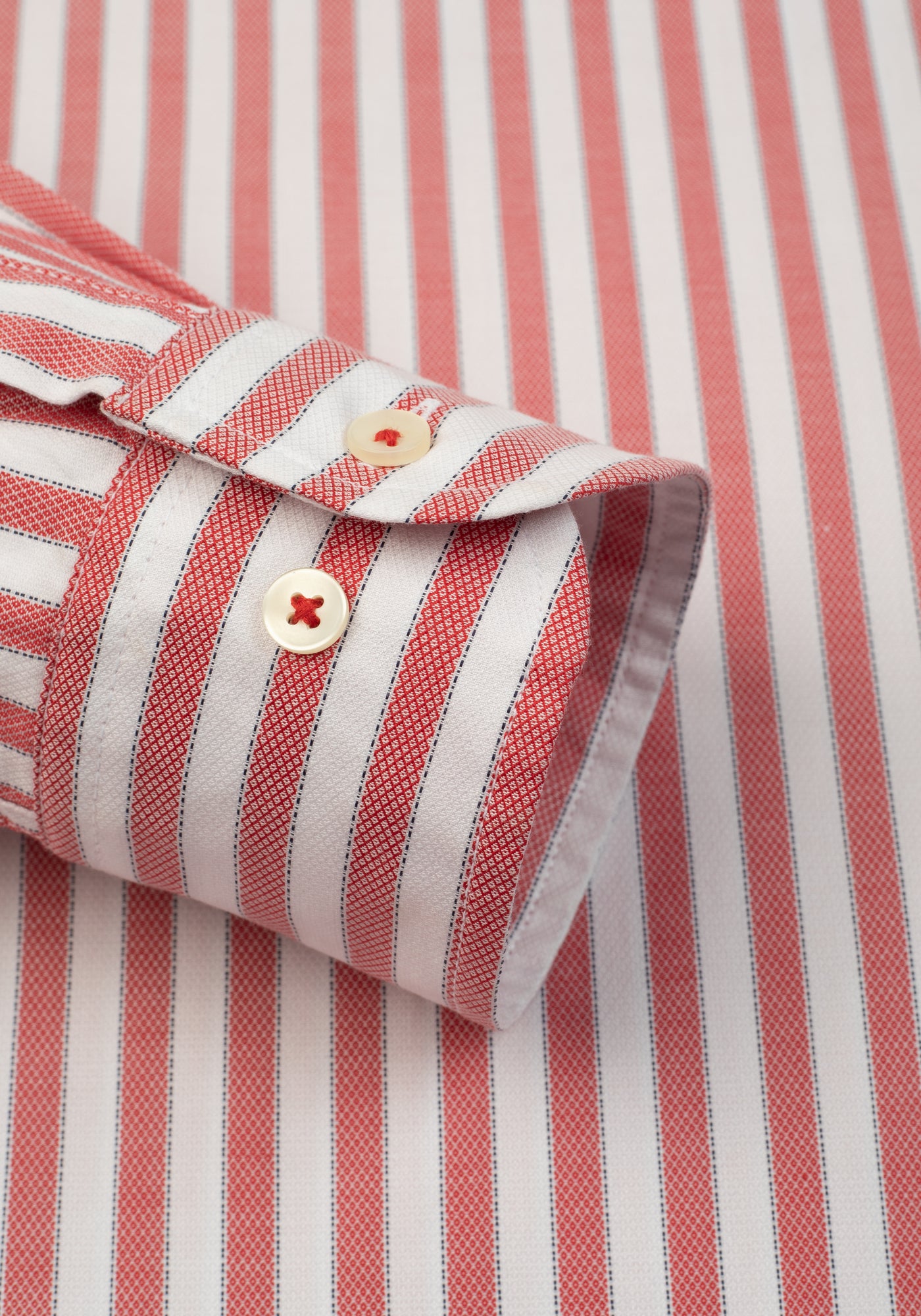 Coral Red Stripe Washed Two-Ply Oxford Shirt