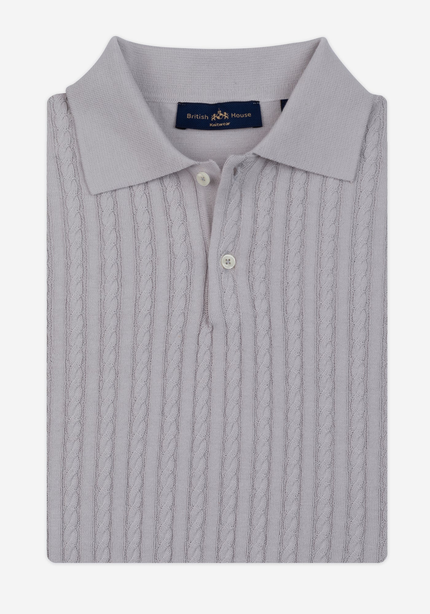 Stone Grey Braided Knitted Polo Shirt
