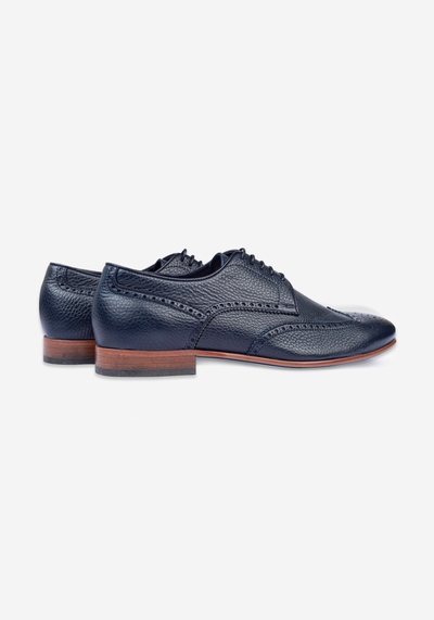 Steel Blue Calf-Skin Brogue Leather Lace-up