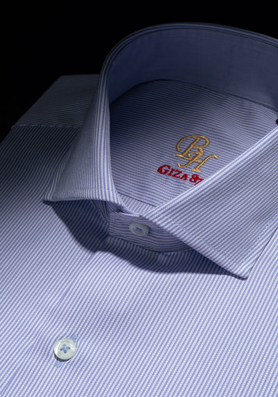 Giza 87 Cotton Airy Blue Stripe Basket Weave Shirt