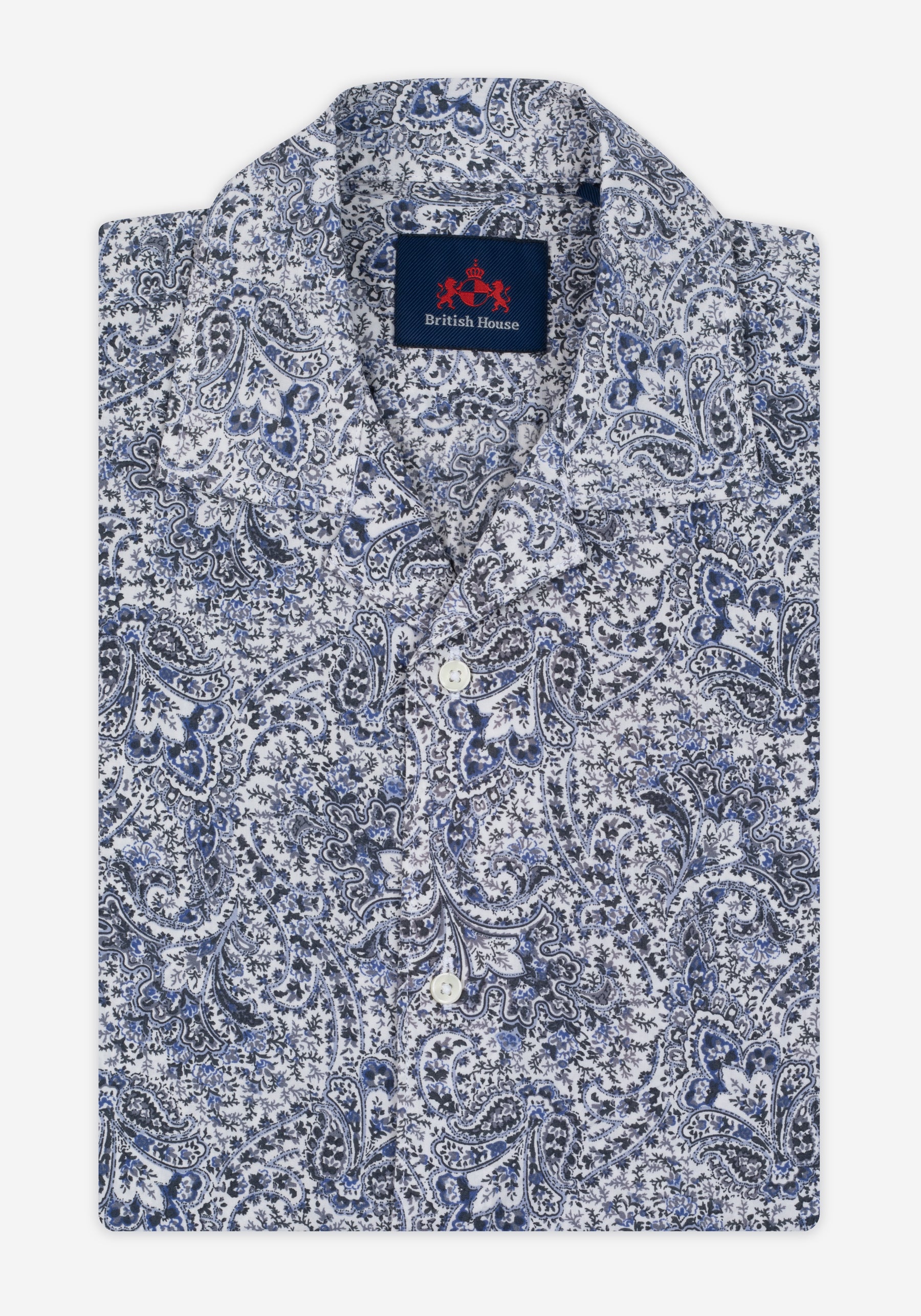 White Midnight Blue Poplin Resort Shirt - Short Sleeve