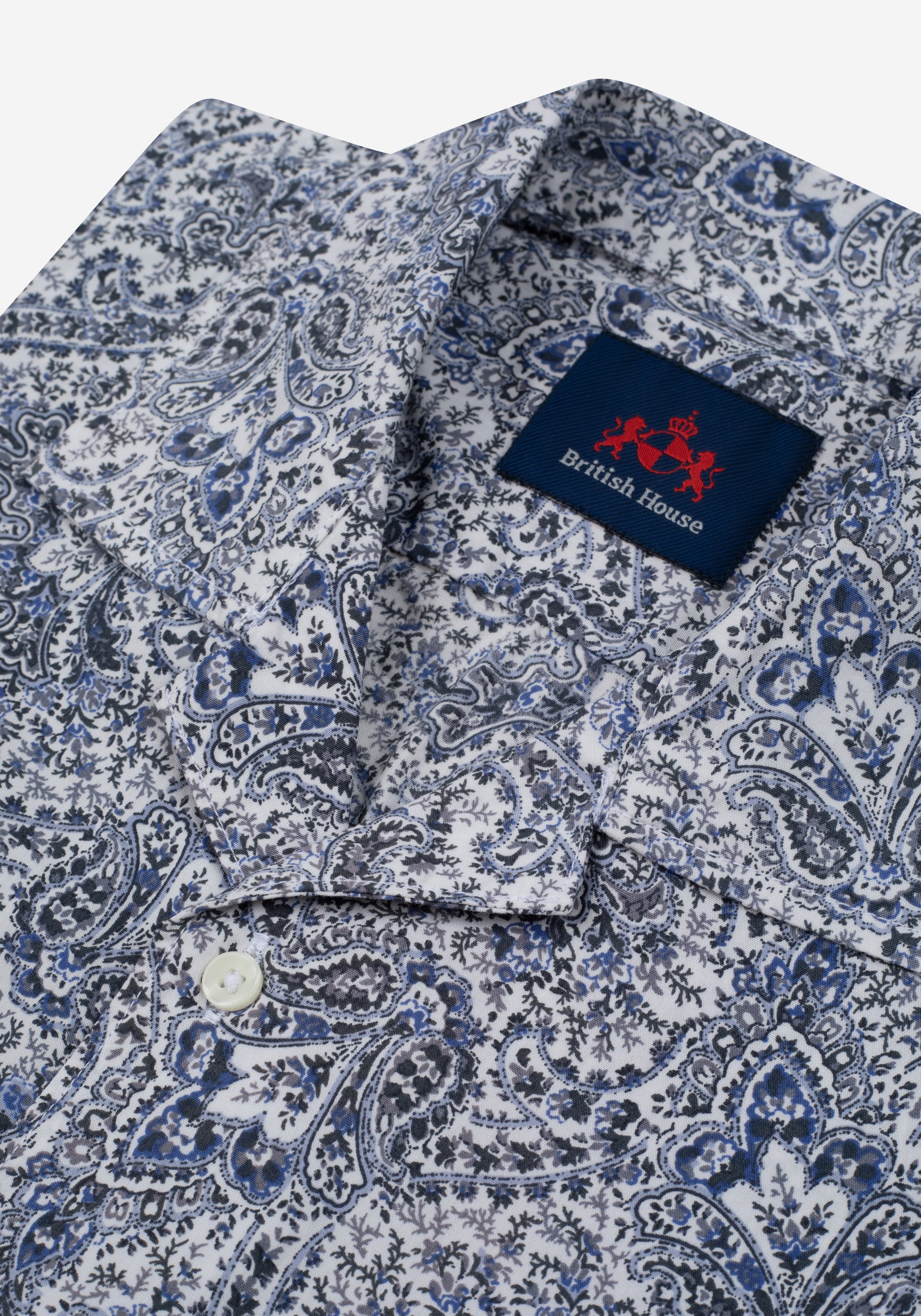 White Midnight Blue Poplin Resort Shirt - Short Sleeve