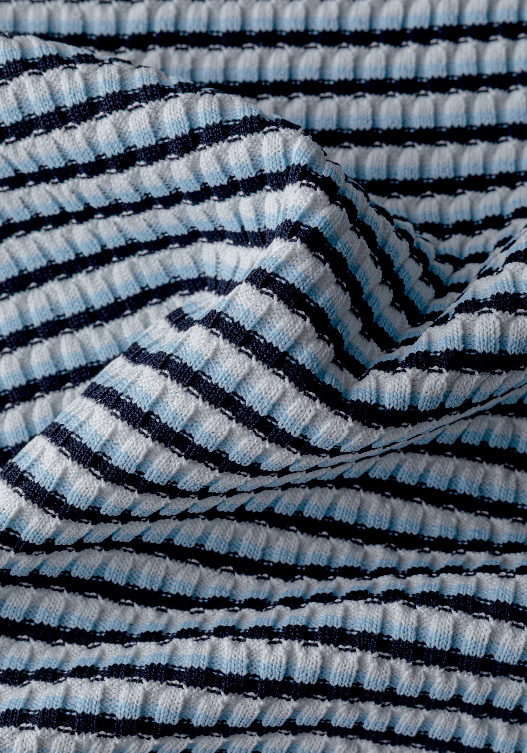 Coastal Blue Stripe Polyamide Knitted Polo Shirt