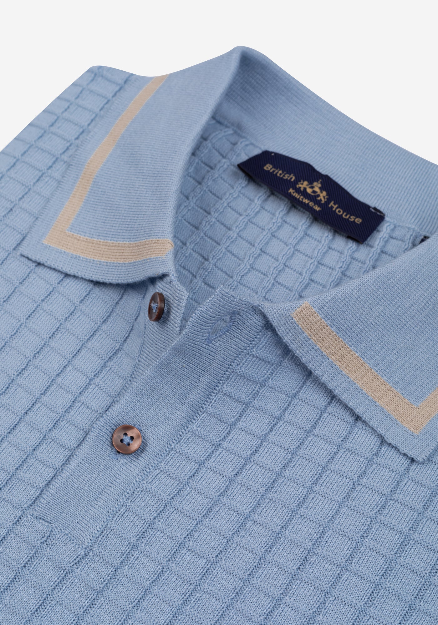 Gentle Blue Puckered Knitted Polo Shirt