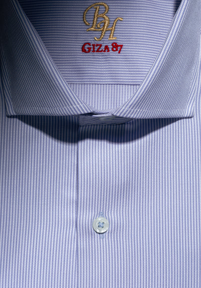 Giza 87 Cotton Airy Blue Stripe Basket Weave Shirt