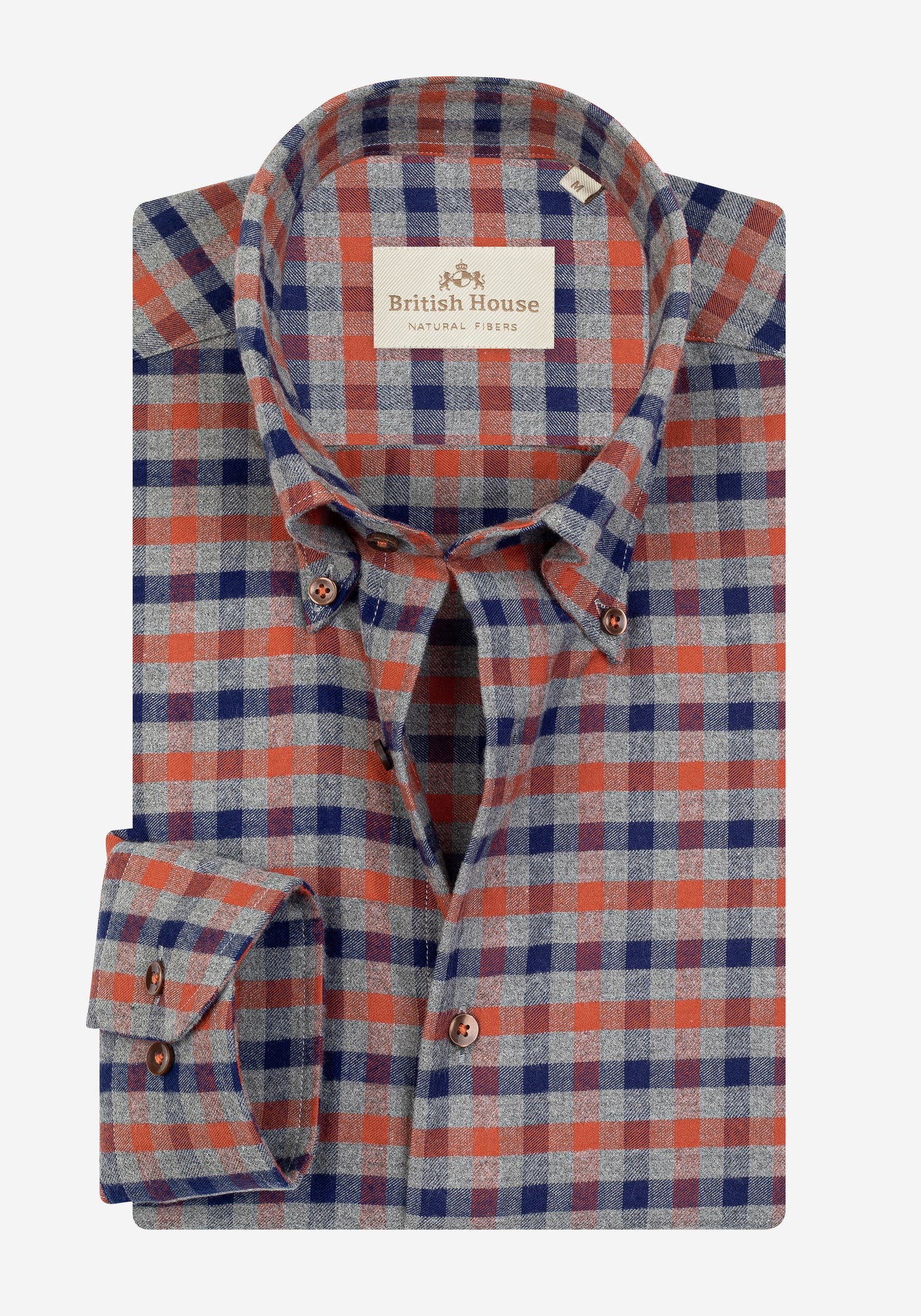 Rust Orange Navy Checked Flannel Shirts