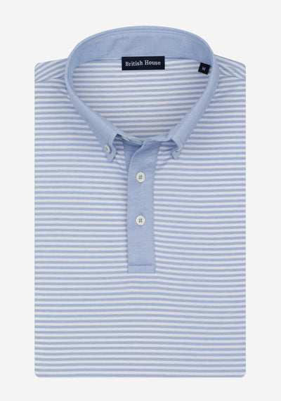 Breeze Blue Stripe Cotton Polo Shirt