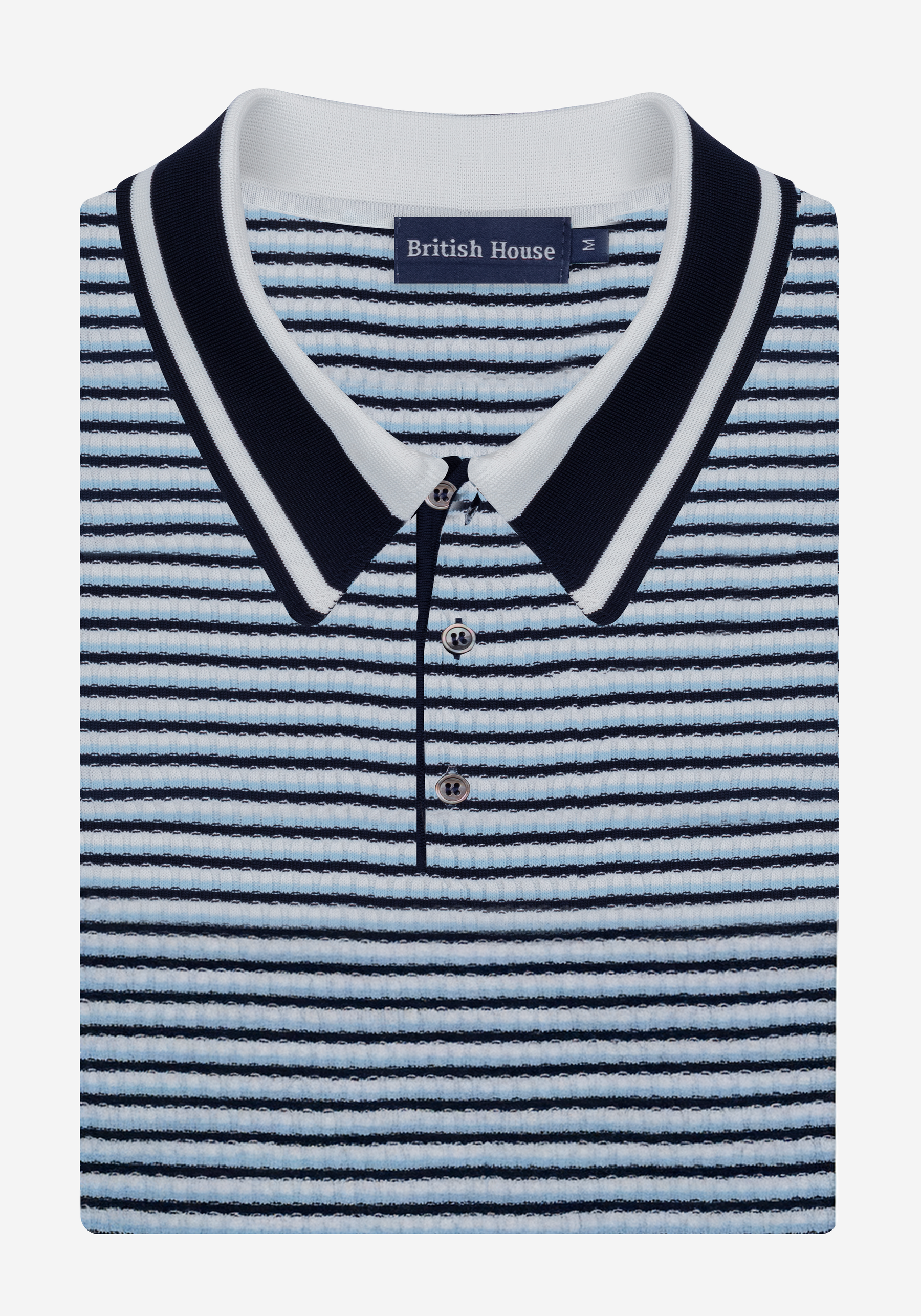 Coastal Blue Stripe Polyamide Knitted Polo Shirt