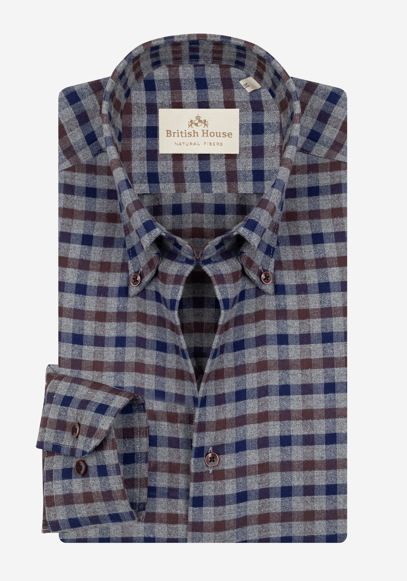 Mocha Brown Navy Checked Flannel Shirt