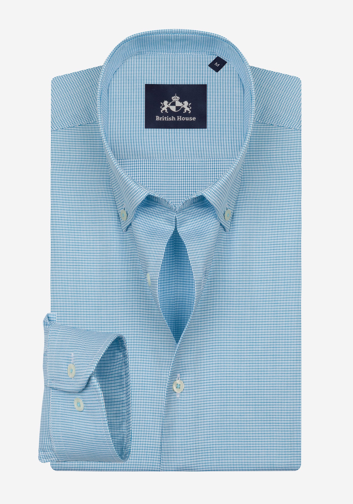 Aqua Blue Checked Mini Houndstooth Shirt
