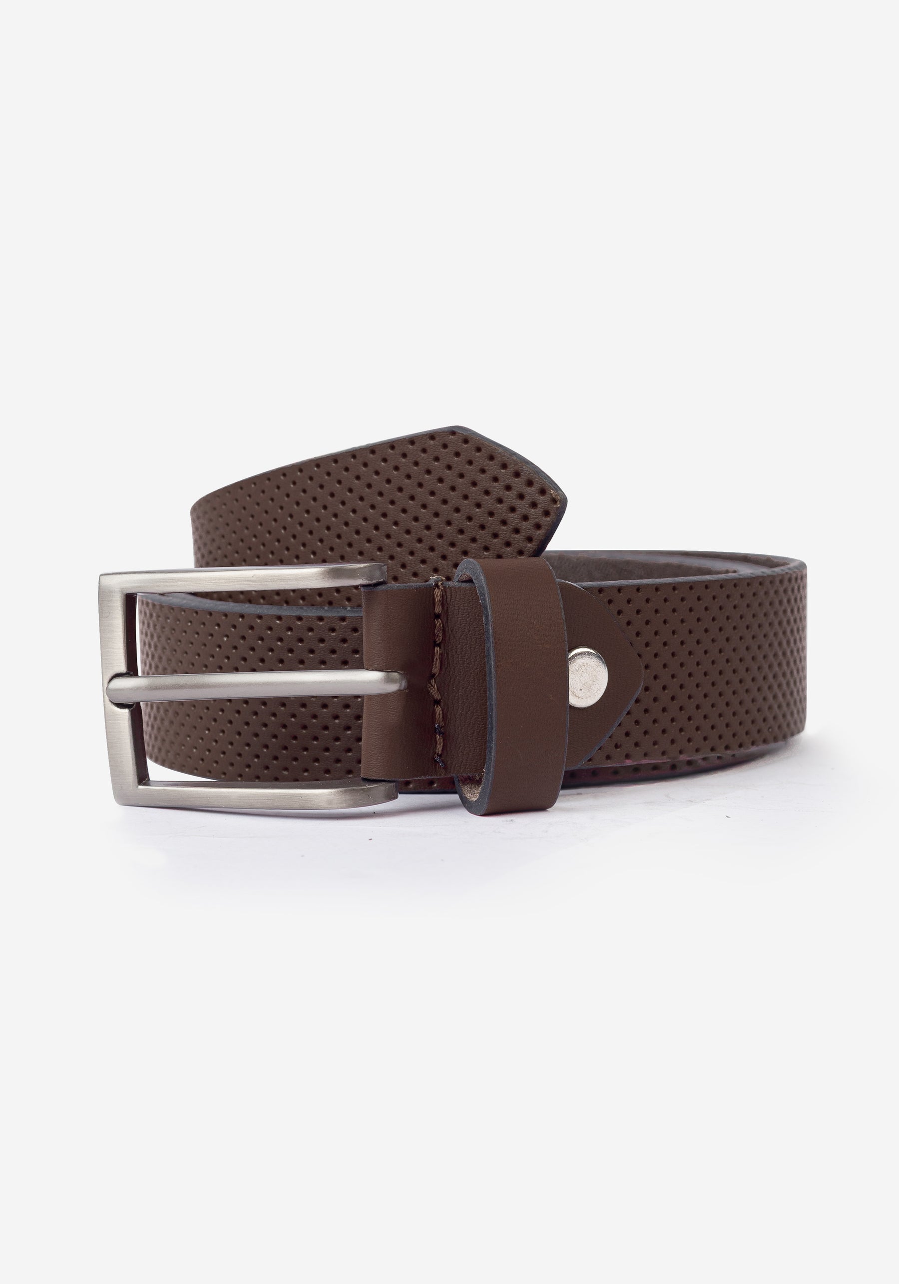 Coffee Brown Dotted Leather Belt
