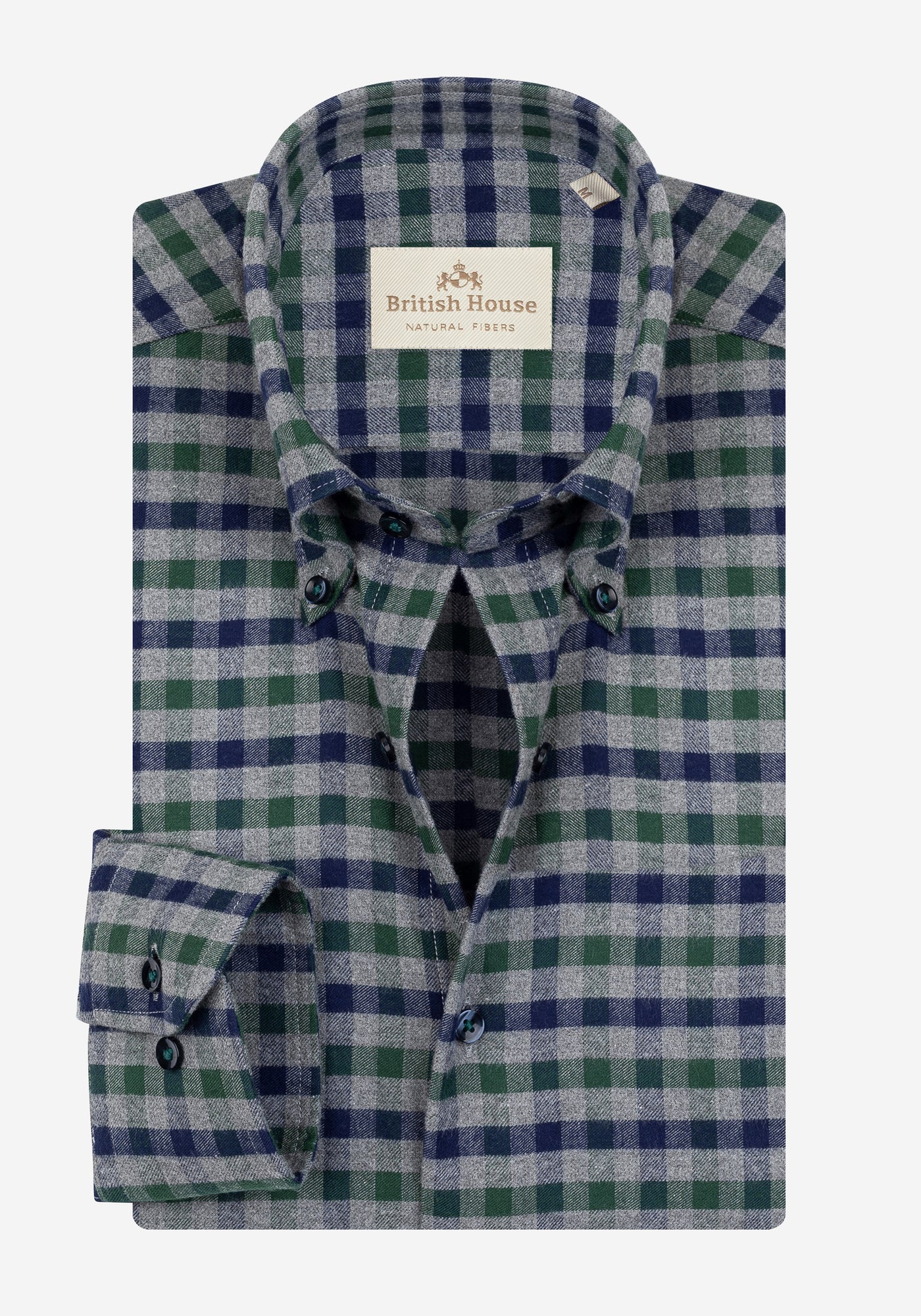 Marine Navy Green Checked Flannel Shirt