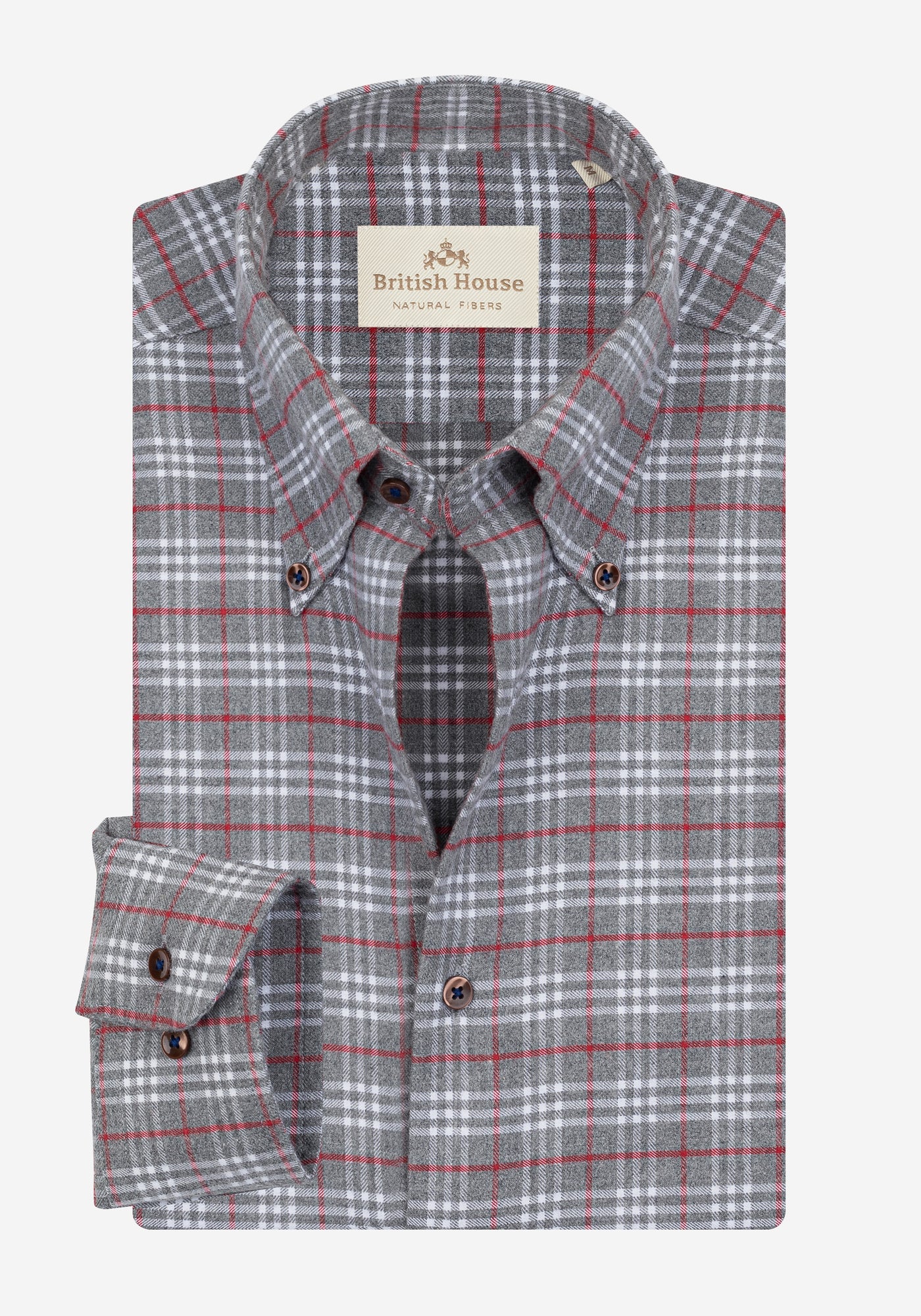 Steel Red Grey Checked Flannel Shirt