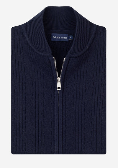 Frost Navy Double-Zipped Merino Wool Blend Pullover