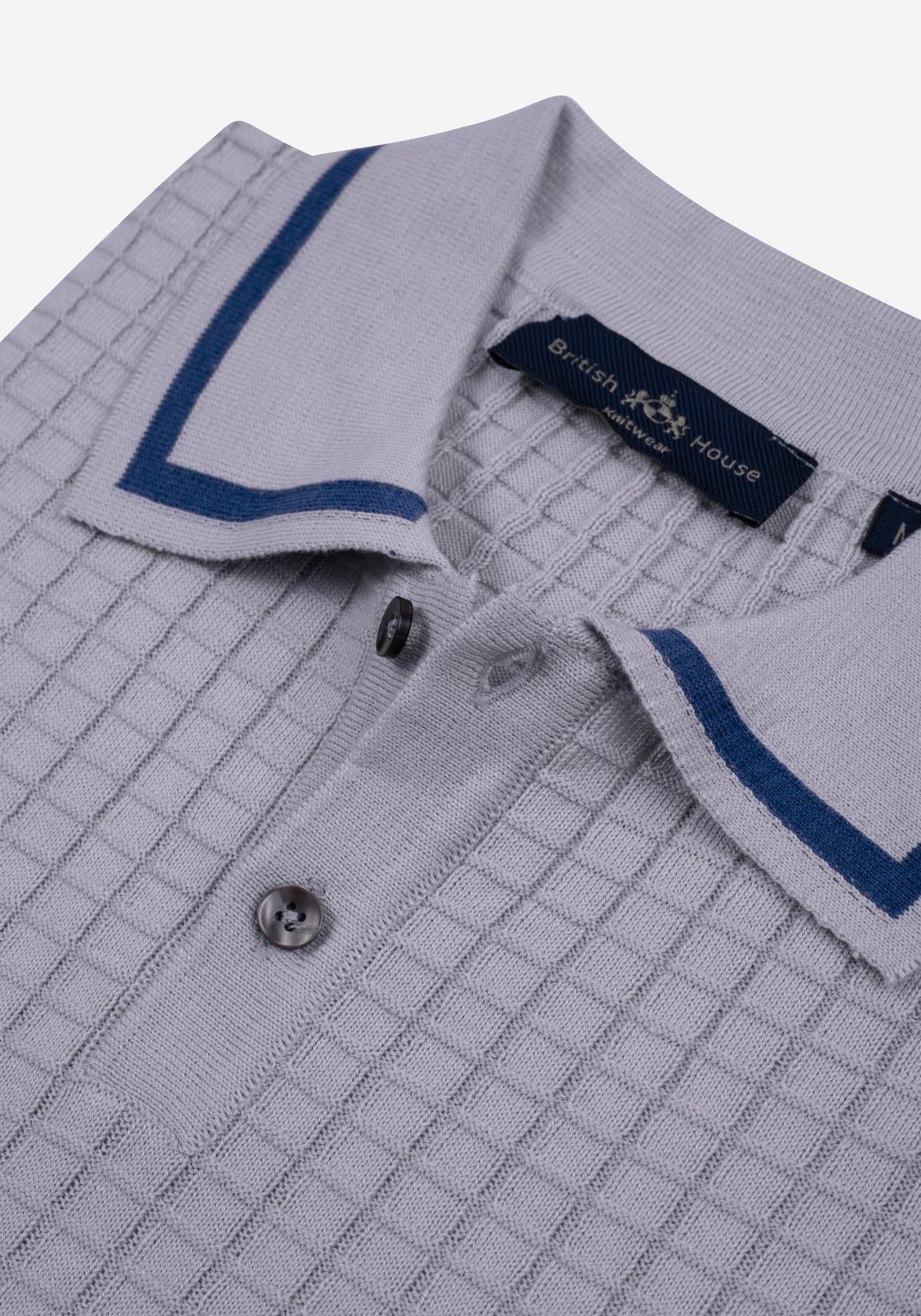 Metallic Grey Puckered Knitted Polo Shirt