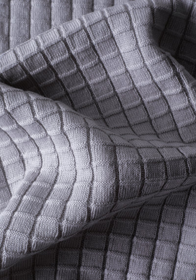 Metallic Grey Puckered Knitted Polo Shirt