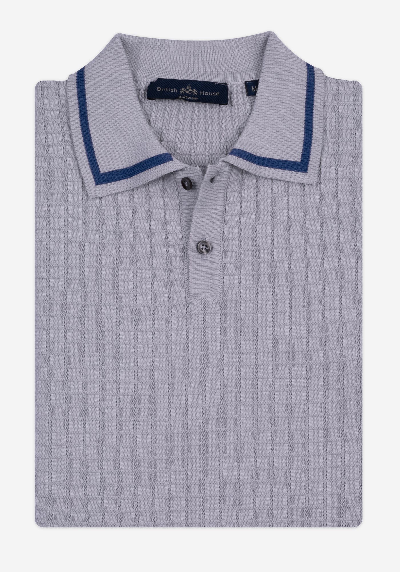Metallic Grey Puckered Knitted Polo Shirt