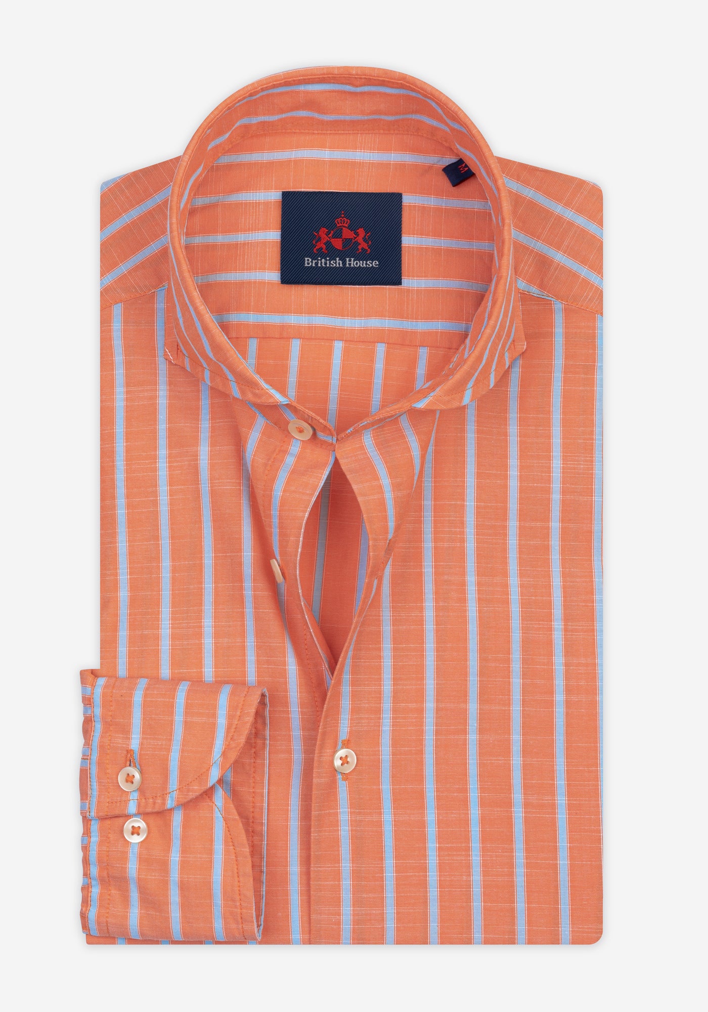 Coral Orange Stripe Washed Signature Chambray Shirt