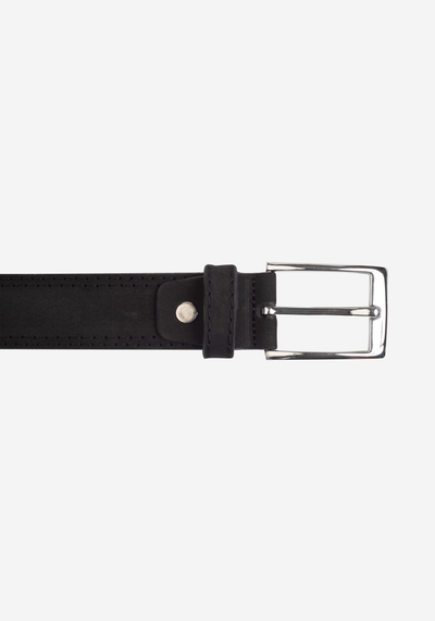 Washed Black Genuine Leather Belt