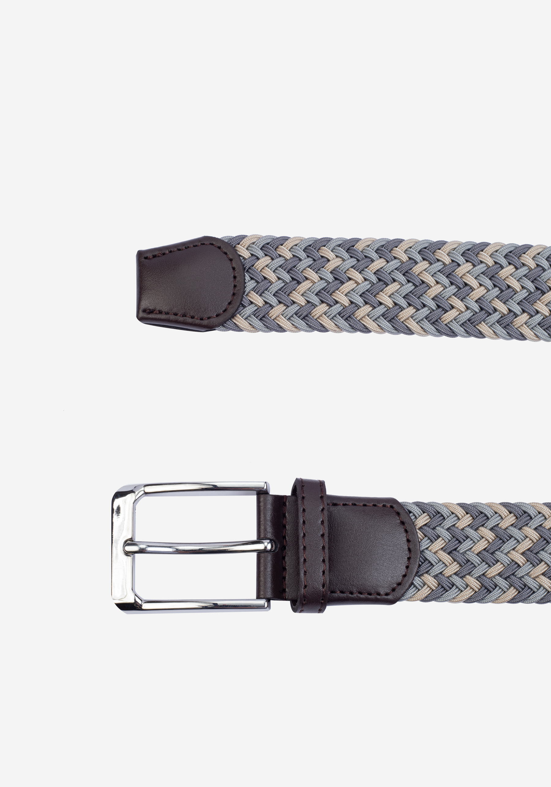 Grey Beige Braided Belt