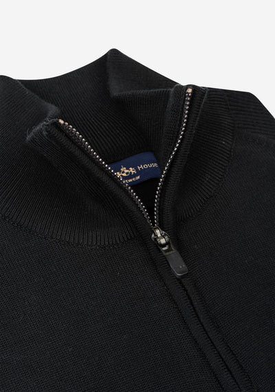 Sable Black Quarter-Zip Cotton Pullover
