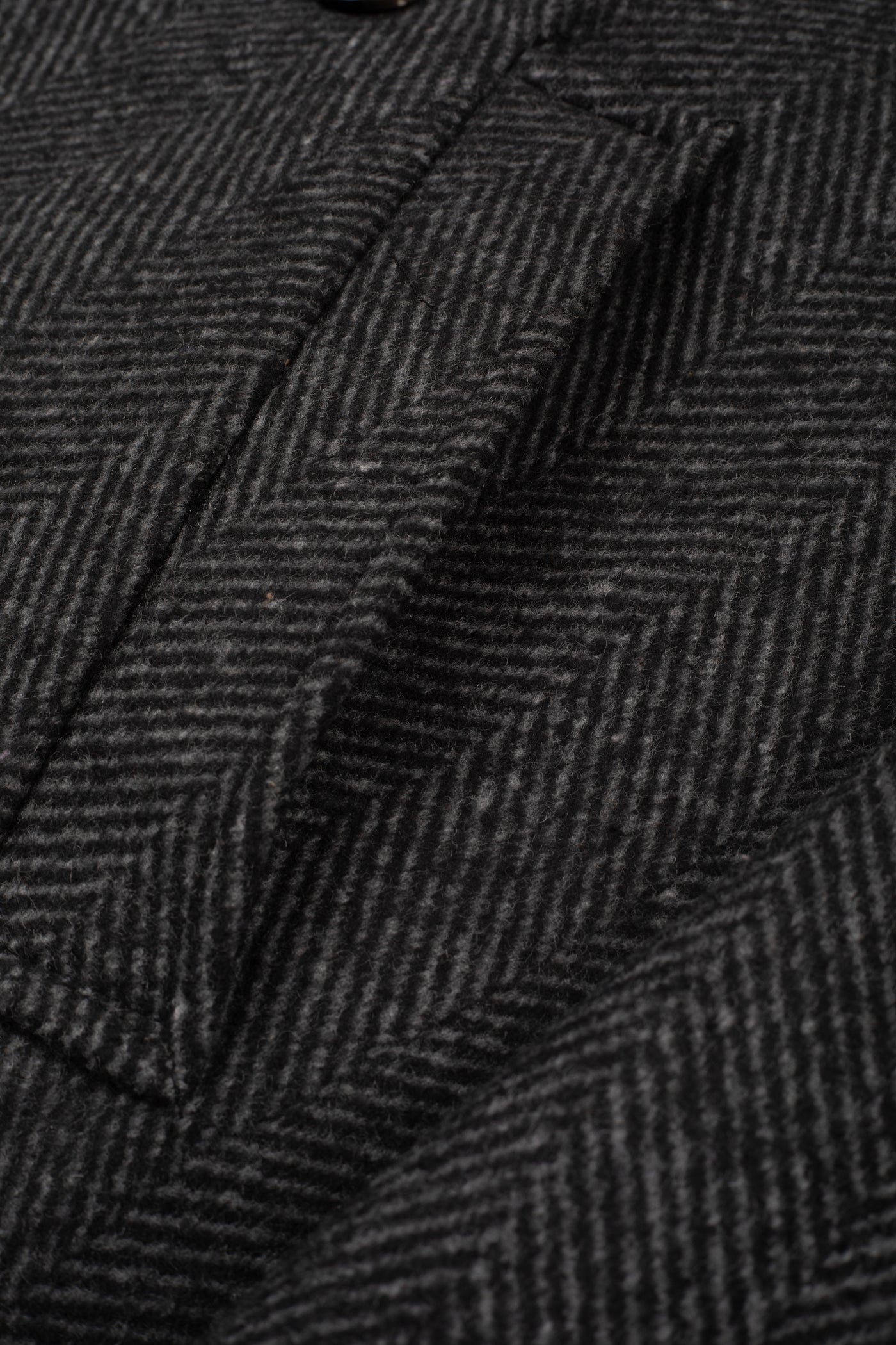 Charcoal Black Double-Breasted Herringbone Coat