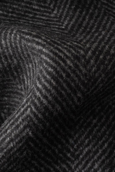 Charcoal Black Double-Breasted Herringbone Coat