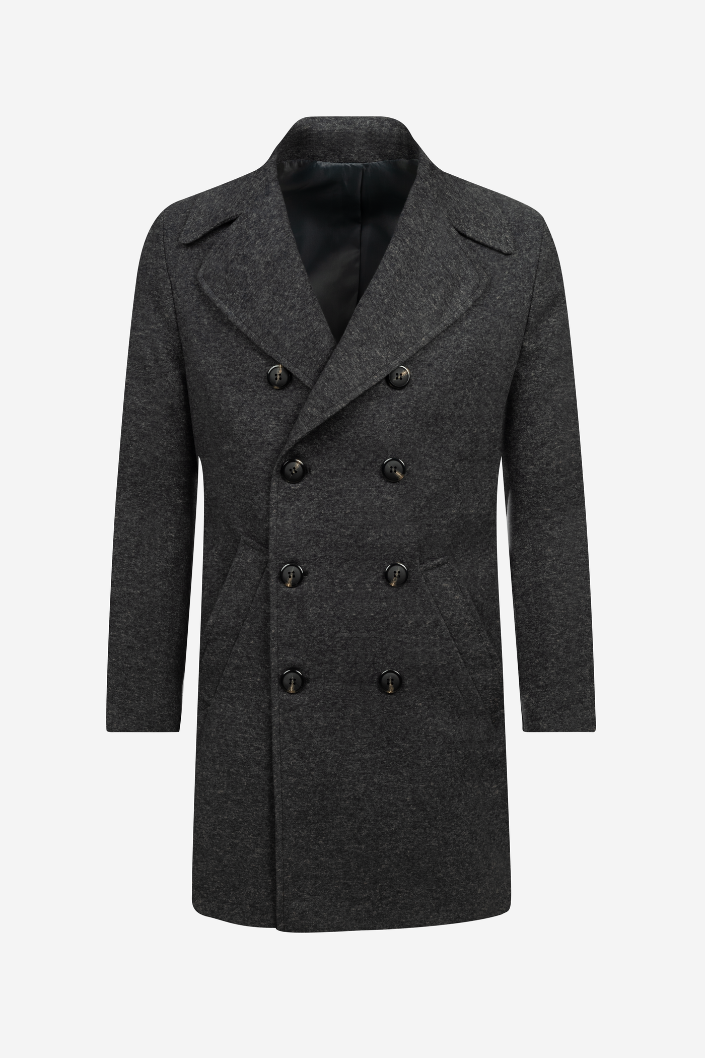 Jet Black Double-Breasted Poly Coat