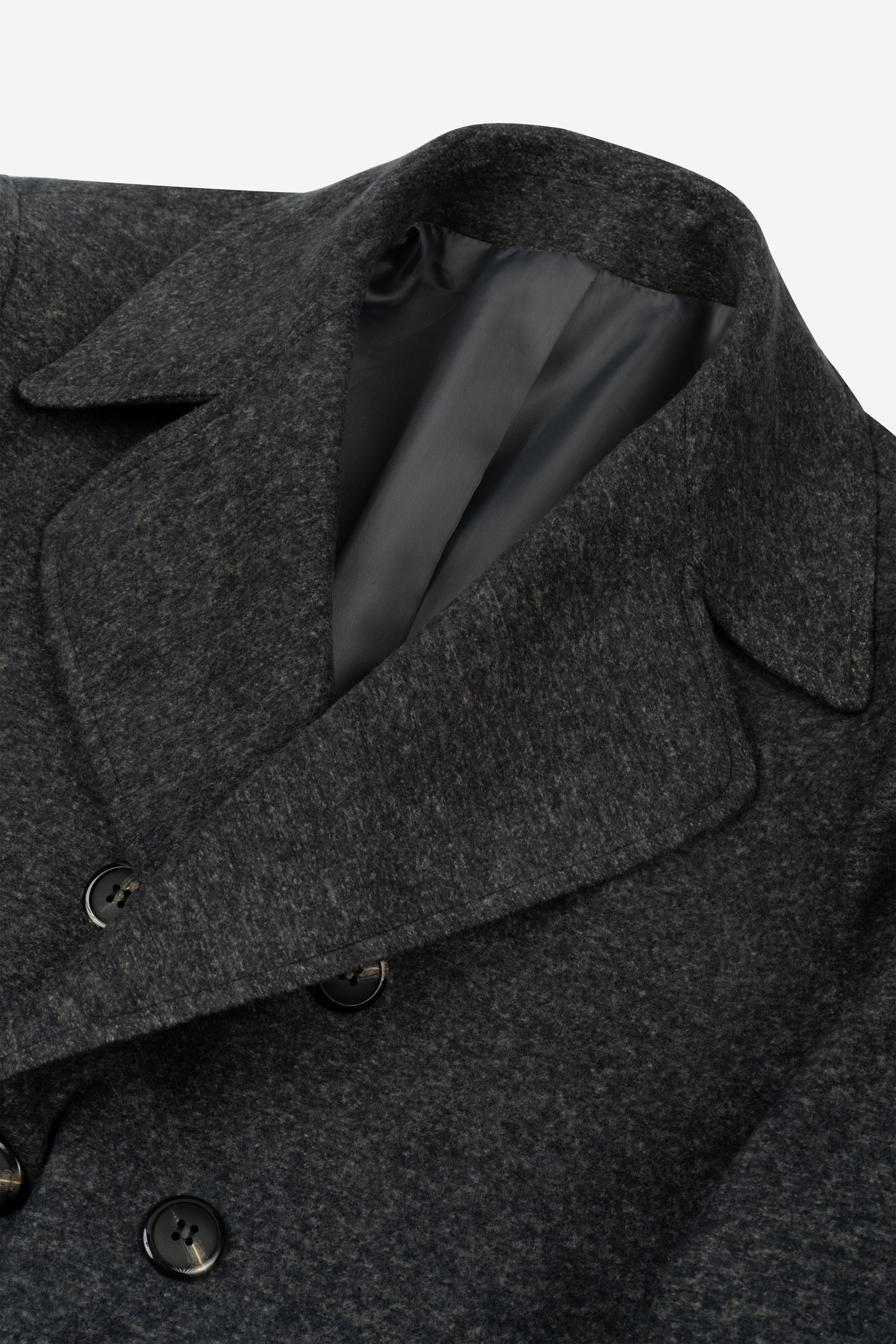 Jet Black Double-Breasted Poly Coat