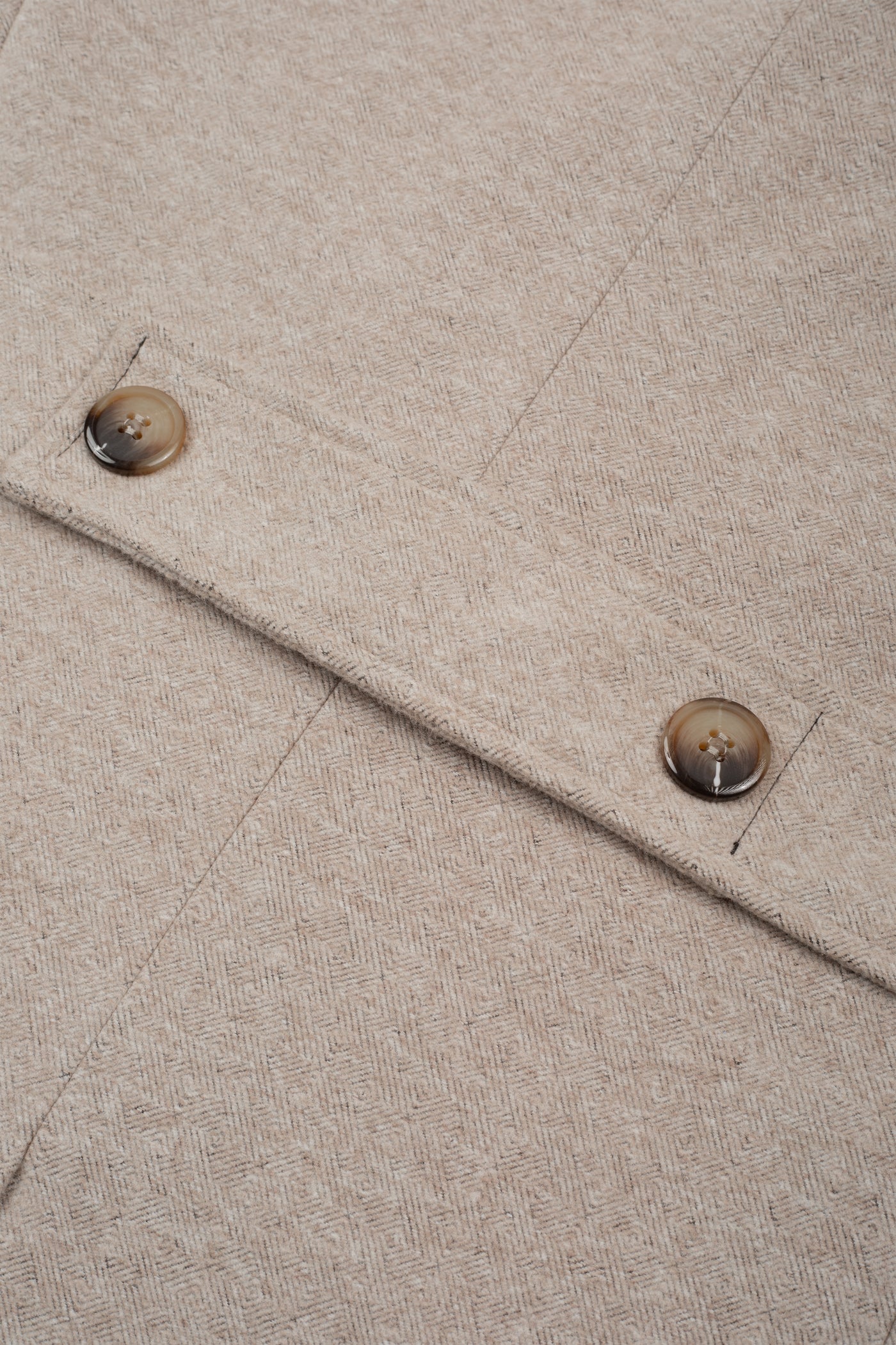 Ivory Beige Double-Breasted Herringbone Coat