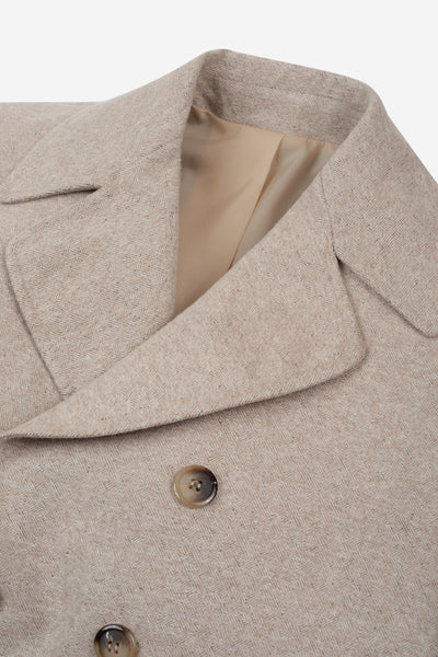 Ivory Beige Double-Breasted Herringbone Coat