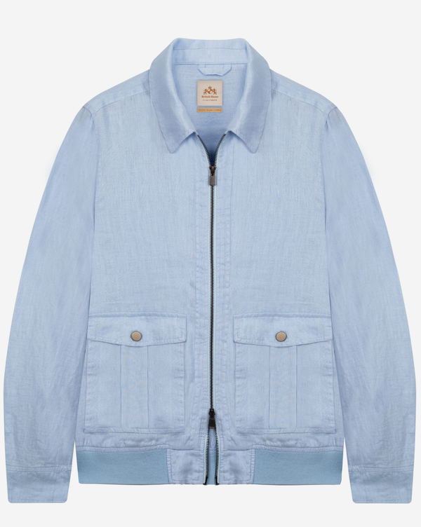 Halo Blue Pure Linen Double-Zip Jacket