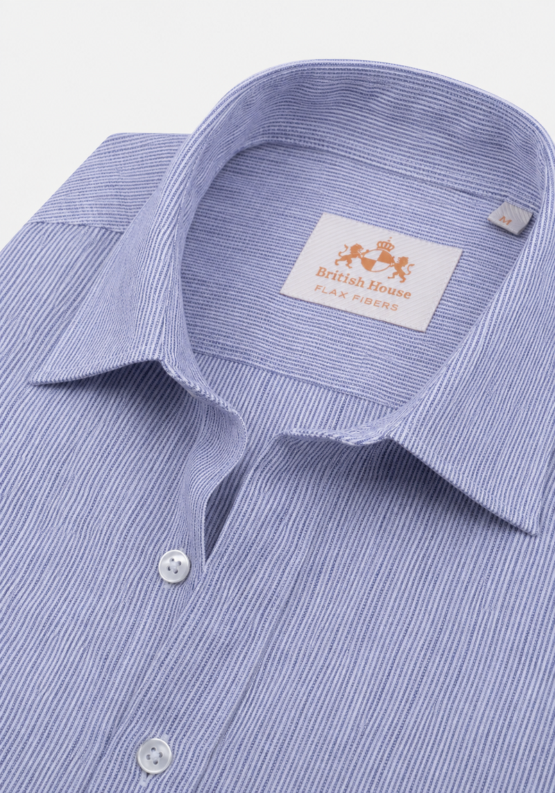 Marine Blue Stripe Belgian Linen Shirt