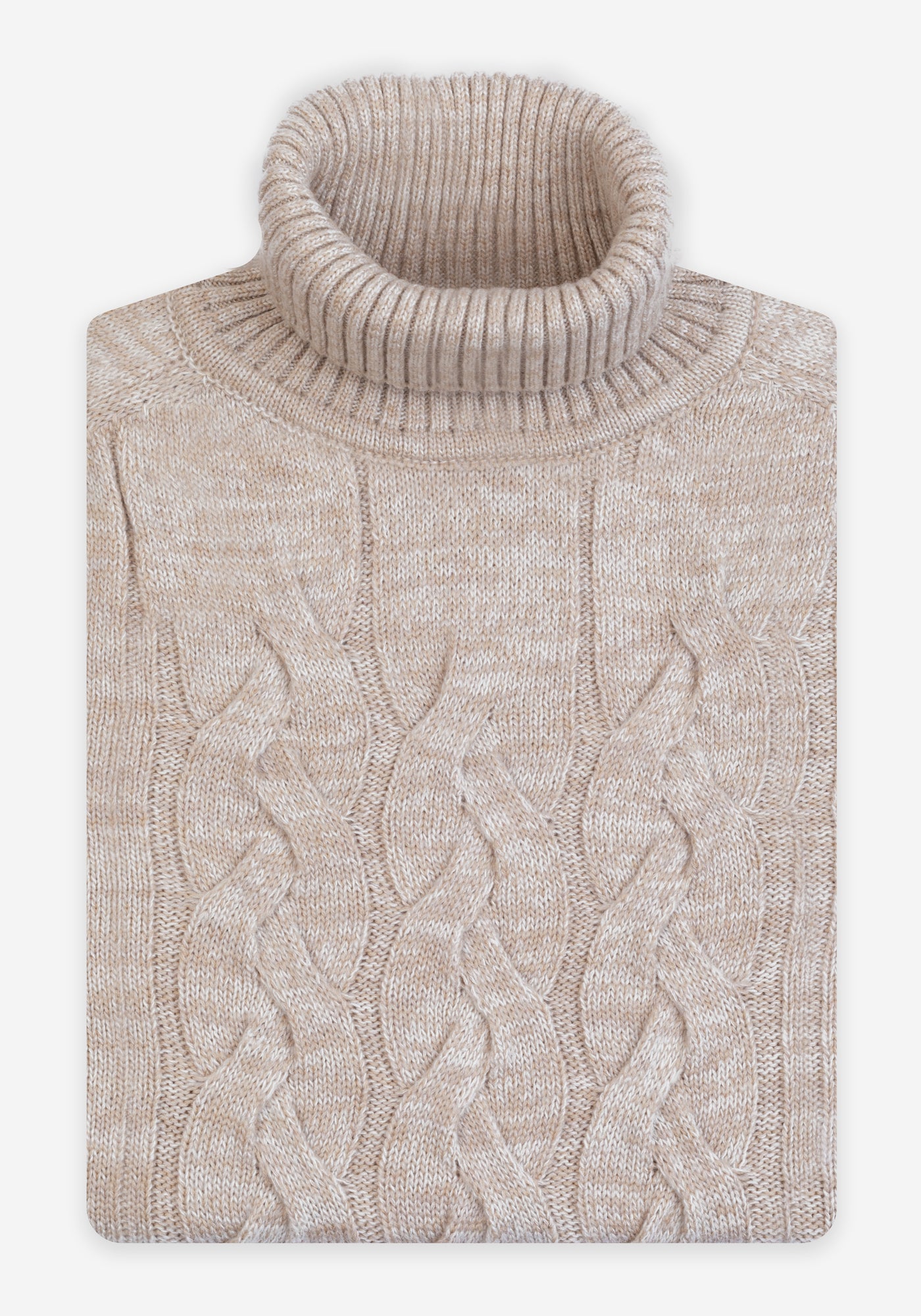Cream Beige Braided Turtle Neck Pullover