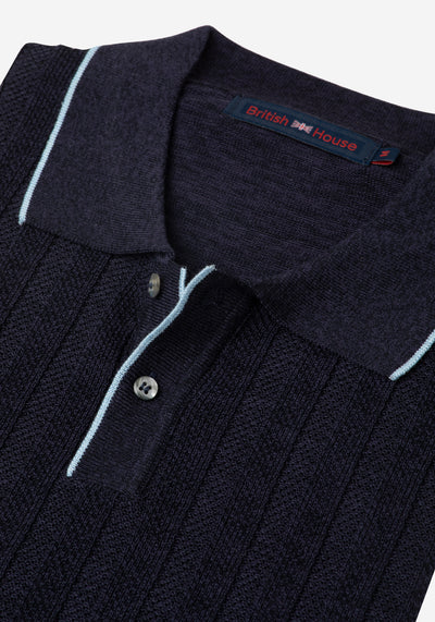 Obsidian Blue Stripe Knitted Polo Shirt