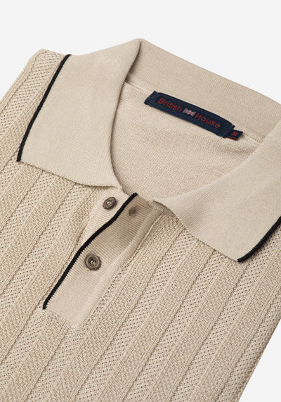 Toffee Beige Stripe Knitted Polo Shirt