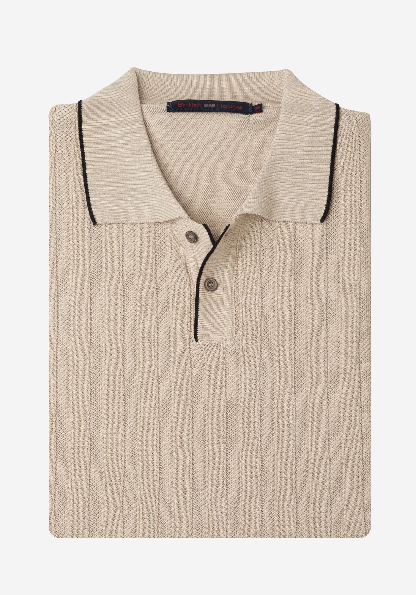 Toffee Beige Stripe Knitted Polo Shirt