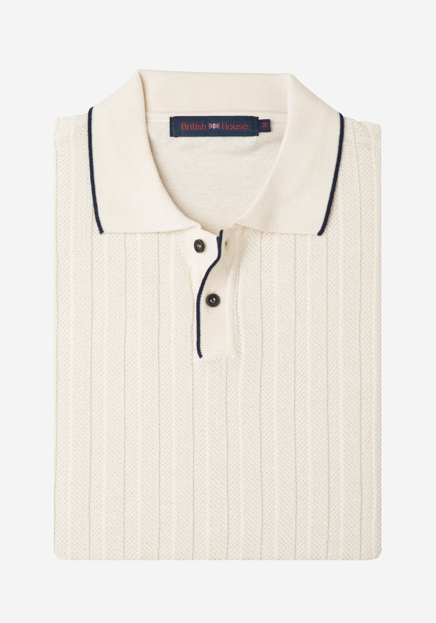 Creamy White Stripe Knitted Polo Shirt