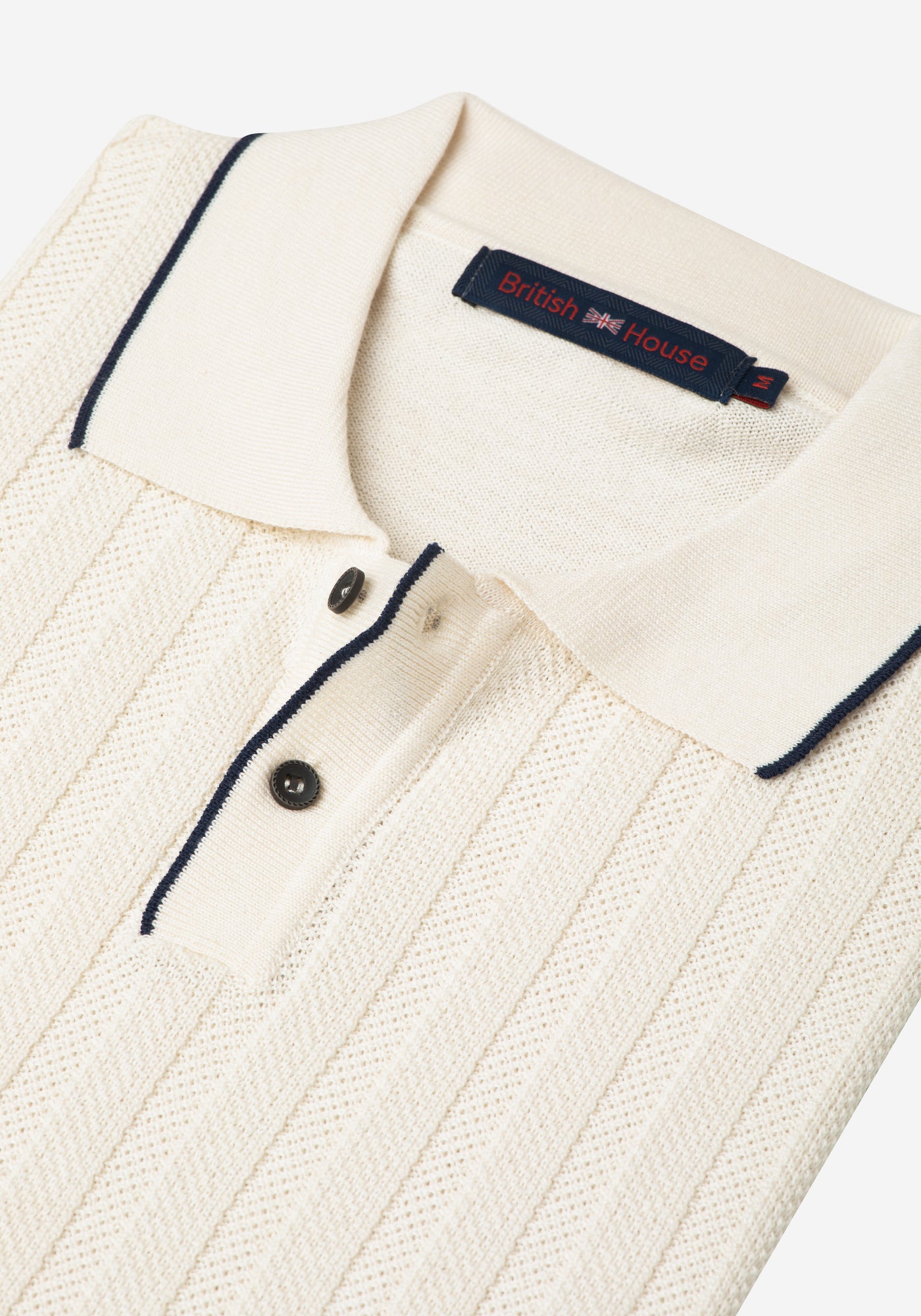 Creamy White Stripe Knitted Polo Shirt