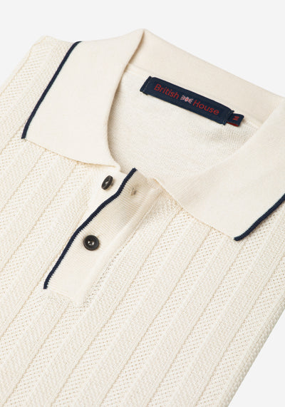 Creamy White Stripe Knitted Polo Shirt