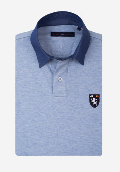Powder Blue Cotton Polo Shirt - Long Sleeve