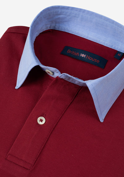 Velvet Burgundy Cotton Polo Shirt - Long Sleeve