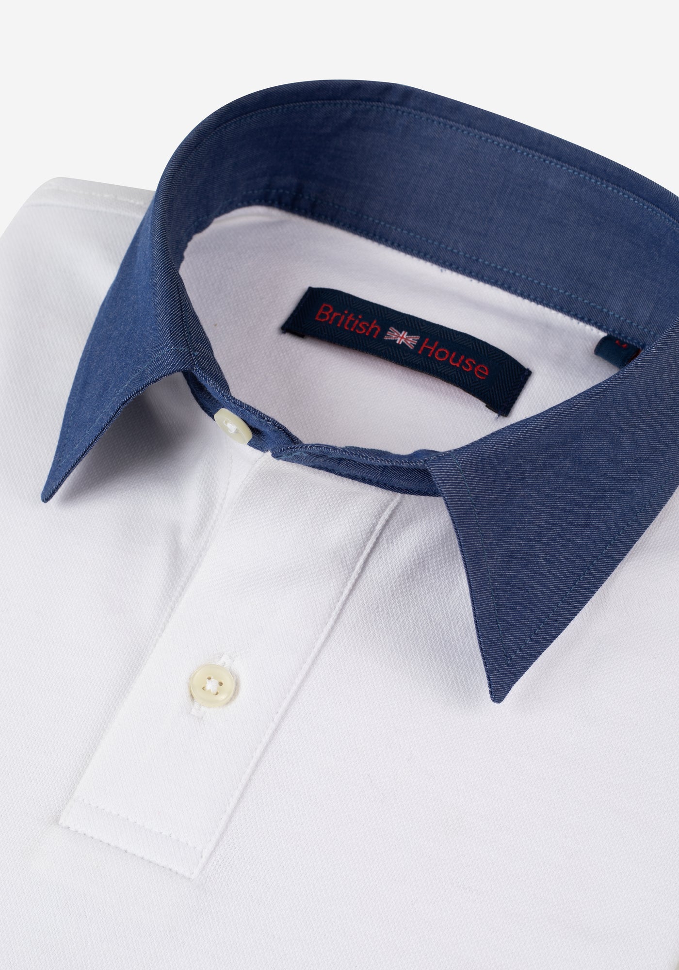 Crystal White Cotton Polo Shirt - Long Sleeve