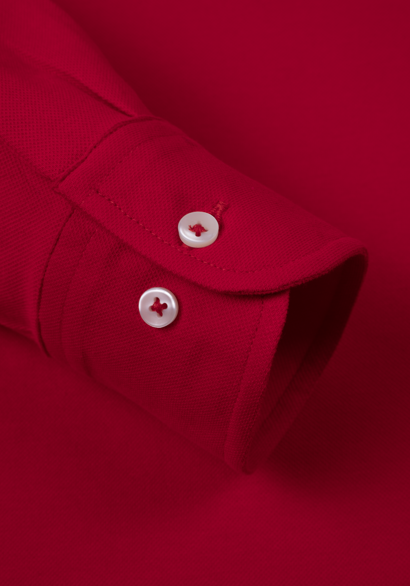Scarlet Red Cotton Polo Shirt - Long Sleeve