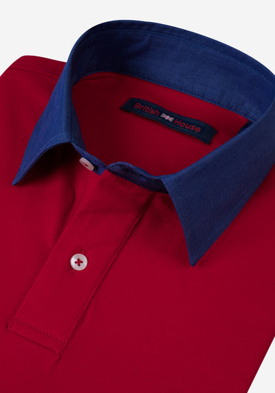 Scarlet Red Cotton Polo Shirt - Long Sleeve