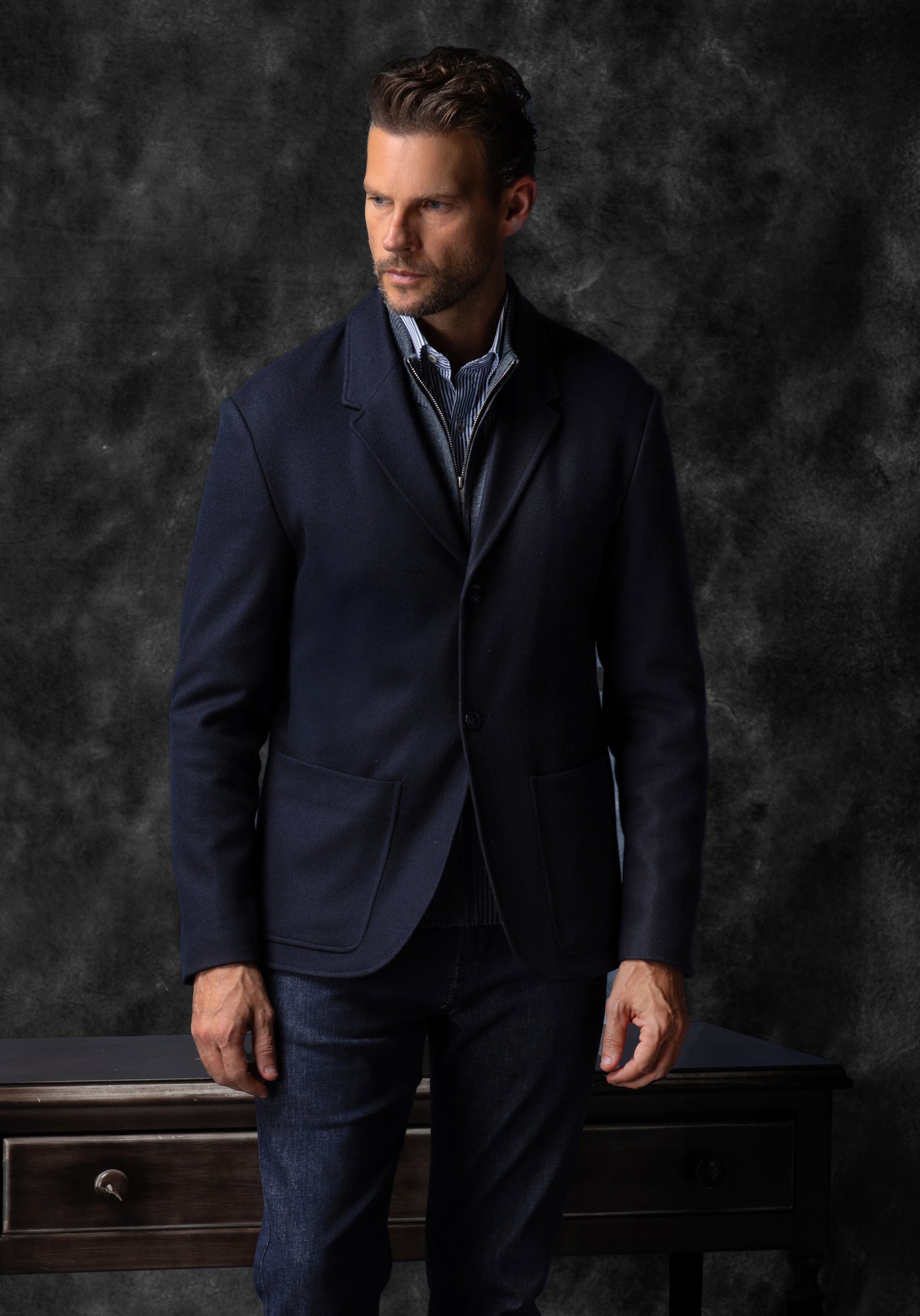 Hollow Navy Boiled Wool Jacket