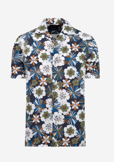 Colorful Floral Poplin Resort Shirt - Short Sleeve