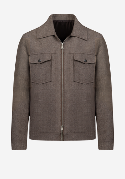 Oak Brown Wool-Blend Bomber Jacket